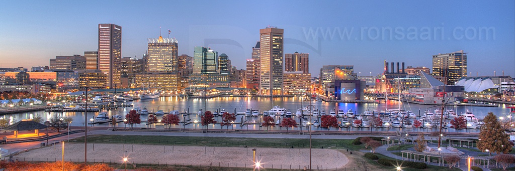 Baltimore Skyline At Dusk Panoramic 2