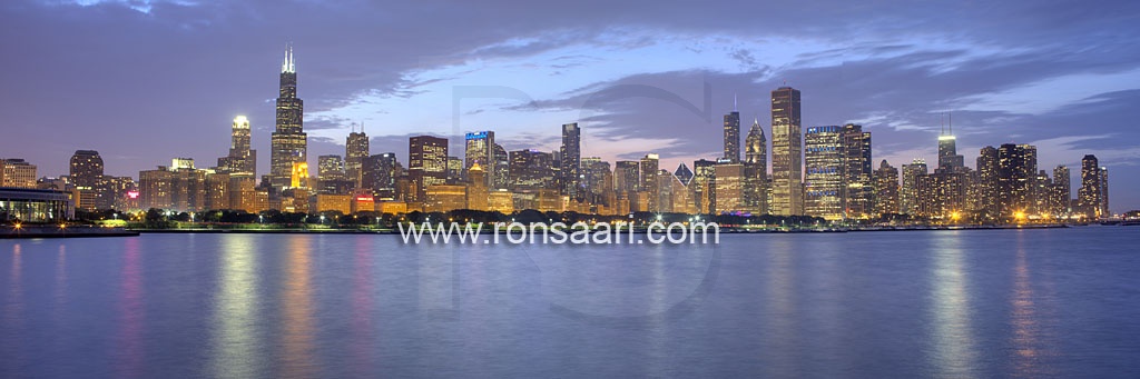 Chicago Skyline At Dusk Panoramic