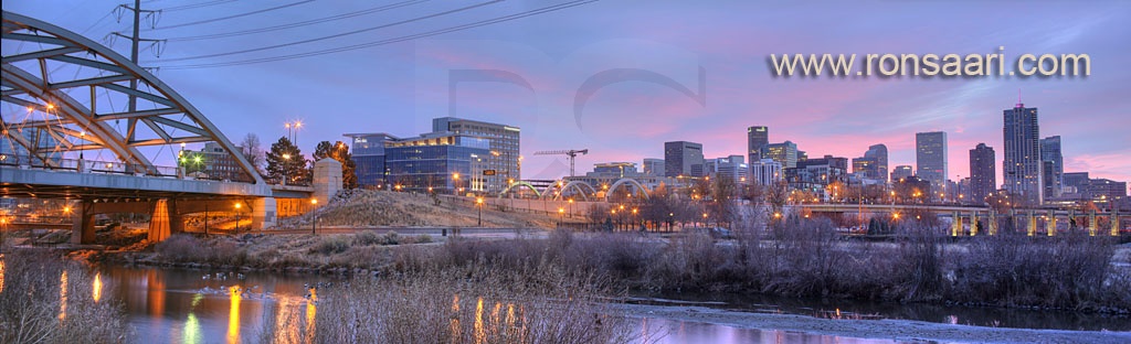 Speer Boulevard Bridge, Platte River, and Denver Skyline