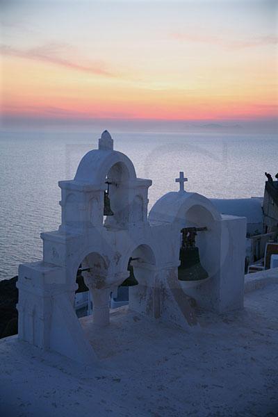 Oia Churchbells At Sunset