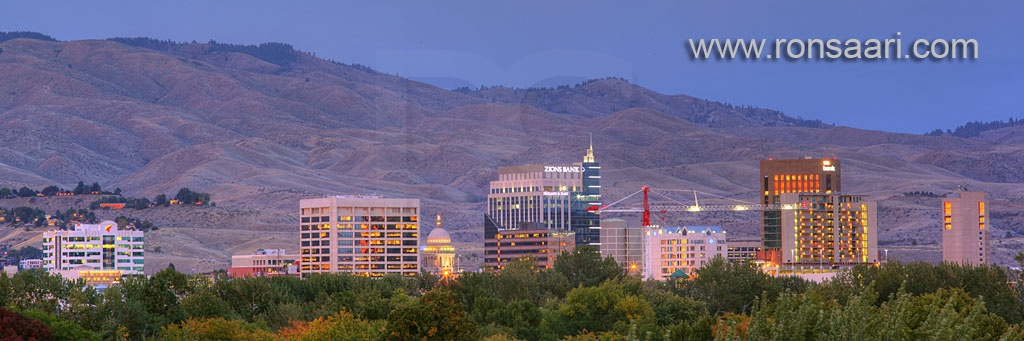 Boise Skyline At Dusk Panoramic