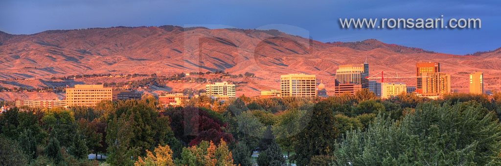 Boise Skyline At Sunset Panoramic
