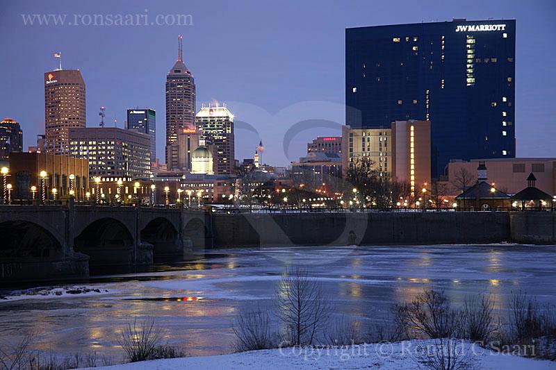 Indianapolis Skyline At White River At Dawn