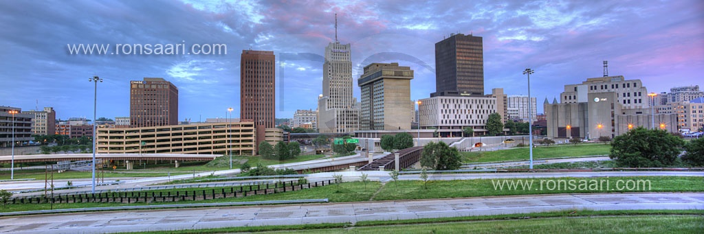 Akron Skyline At Sunset Panoramic