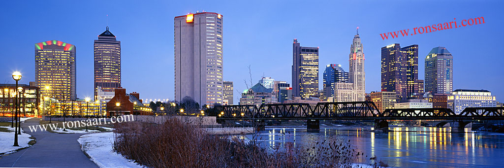 Columbus Skyline At Dusk Panoramic