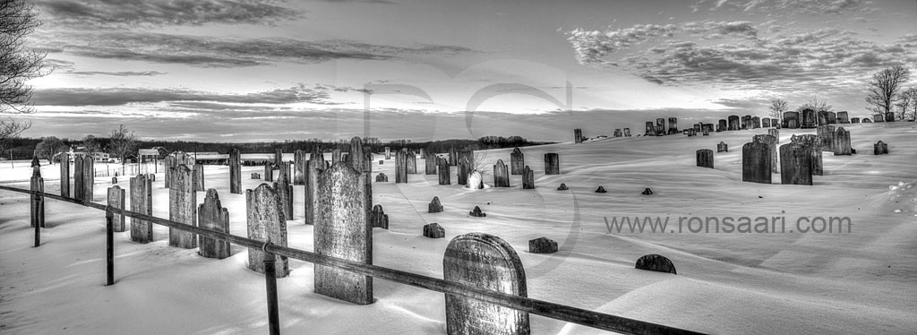 Emley's Hill Cemetery Panoramic, Black And White