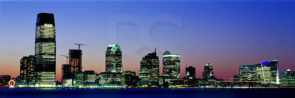 Jersey City Skyline At Dusk Panoramic
