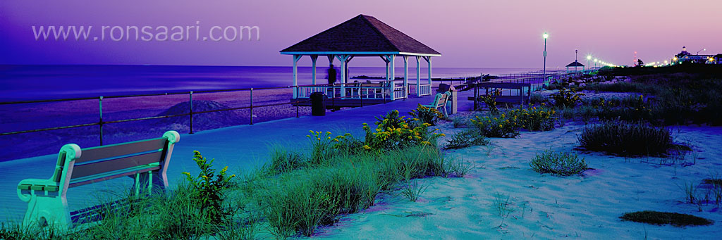 Spring Lake Boardwalk and Gazebos At Dusk Panoramic