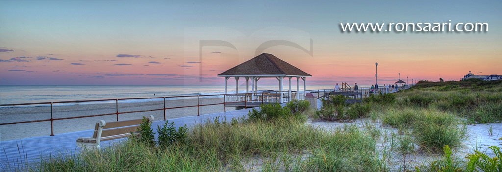 Spring Lake Boardwalk And Gazebos At Dusk Panoramic 2
