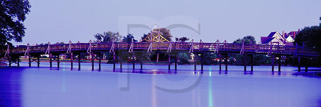 Spring Lake Footbridge At Dusk Panoramic