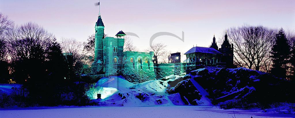 Belvedere Castle and Turtle Pond At Dusk Panoramic