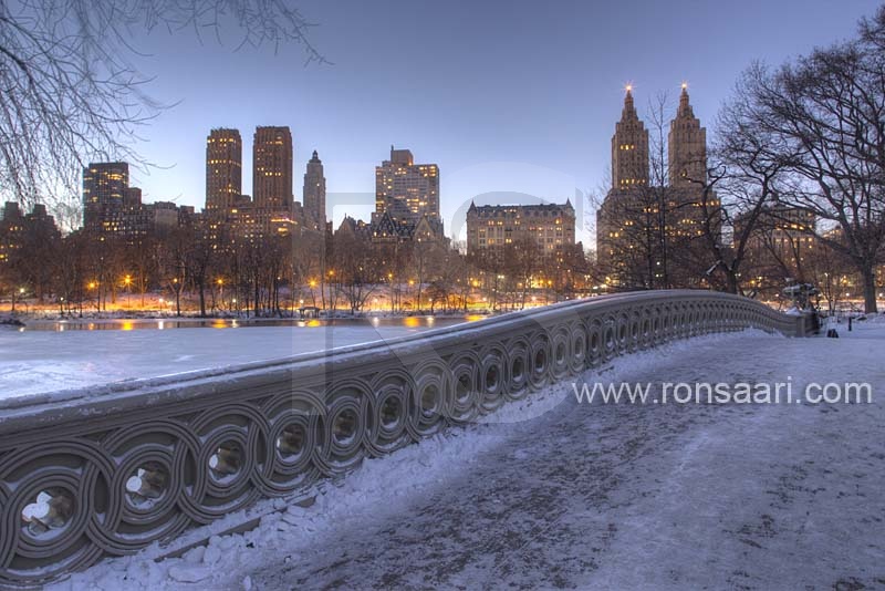 Bow Bridge In Winter At Dusk