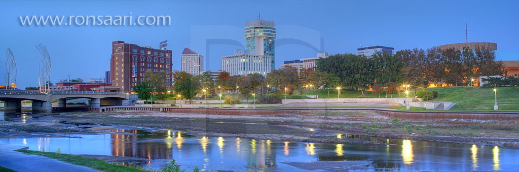 Wichita Skyline At Dusk Panoramic