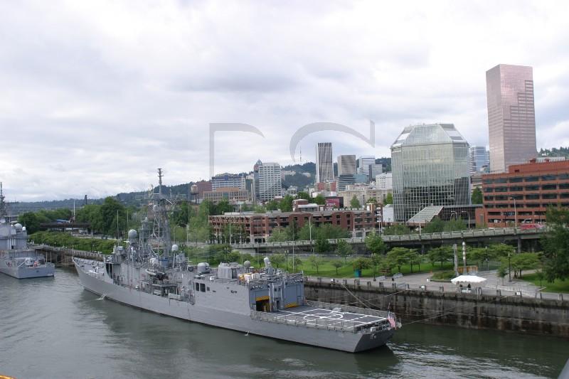 Portland Downtown And Naval Ships