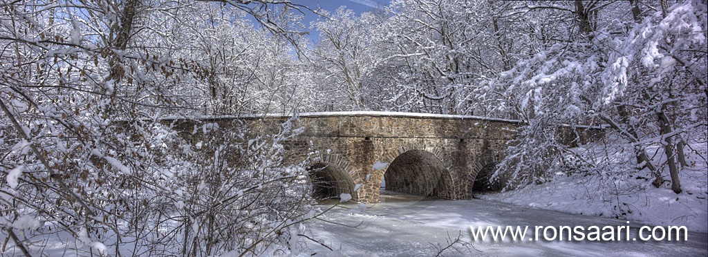 Pidcock Creek Stone Bridge in Winter Panoramic