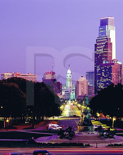 Benjamin Franklin Parkway and Philadelphia Skyline