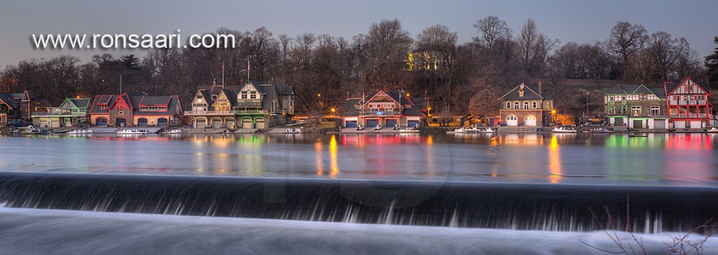 Boathouse Row With Holiday Lighting Panoramic