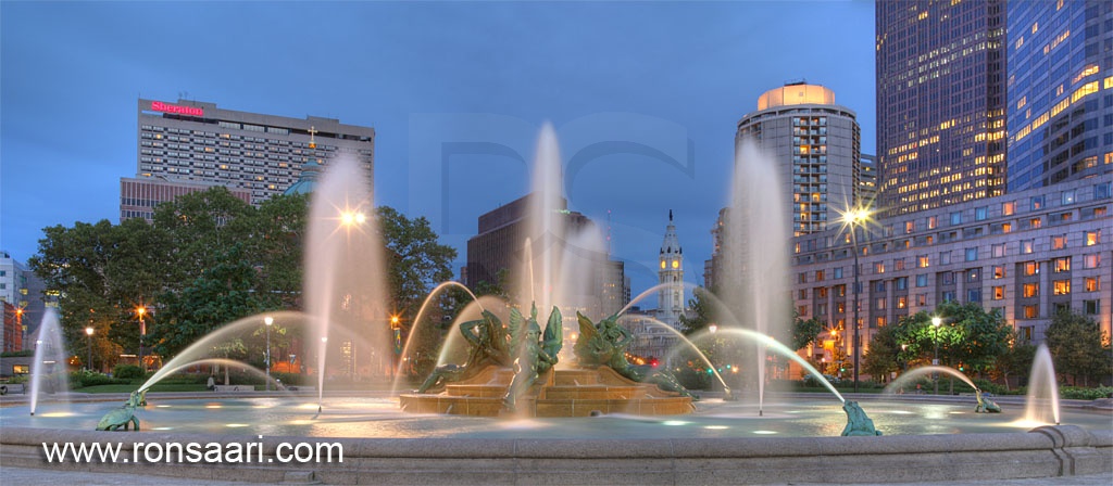 Swann Memorial Fountain At Dusk Panoramic 1