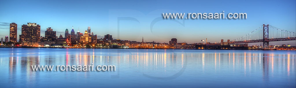 Philadelphia Skyline And Ben Franklin Bridge Panoramic
