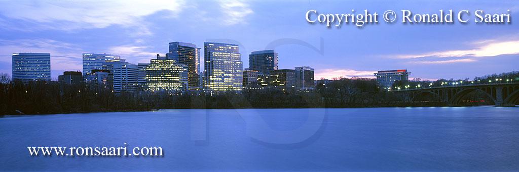 Rosslyn Skyline At Dusk Panoramic