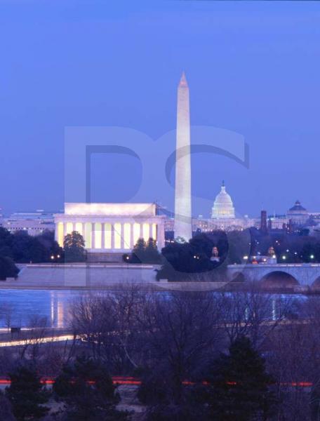 Washington DC Skyline 2, Capitol, Washington Monument and Lincoln Memorial