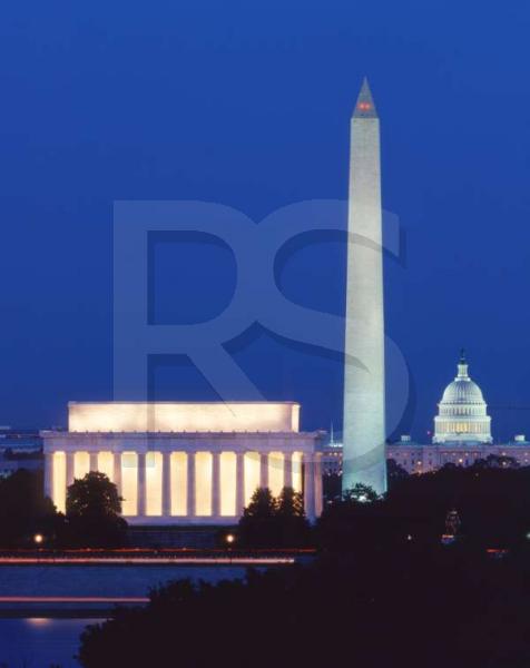 Washington DC Skyline 3, Capitol, Washington Monument and Lincoln Memorial